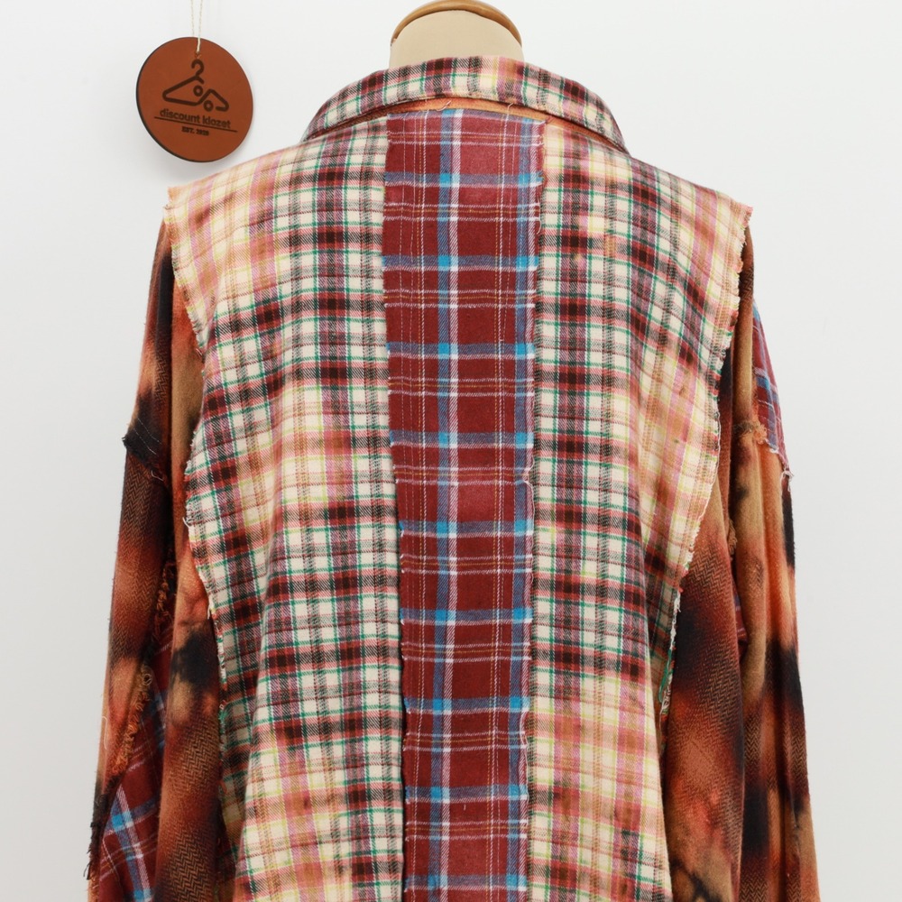 Oli & Hali Wash Mix Plaid Shirt Large Pockets Patchwork Distressed Cotton Blend - Picture 7 of 11
